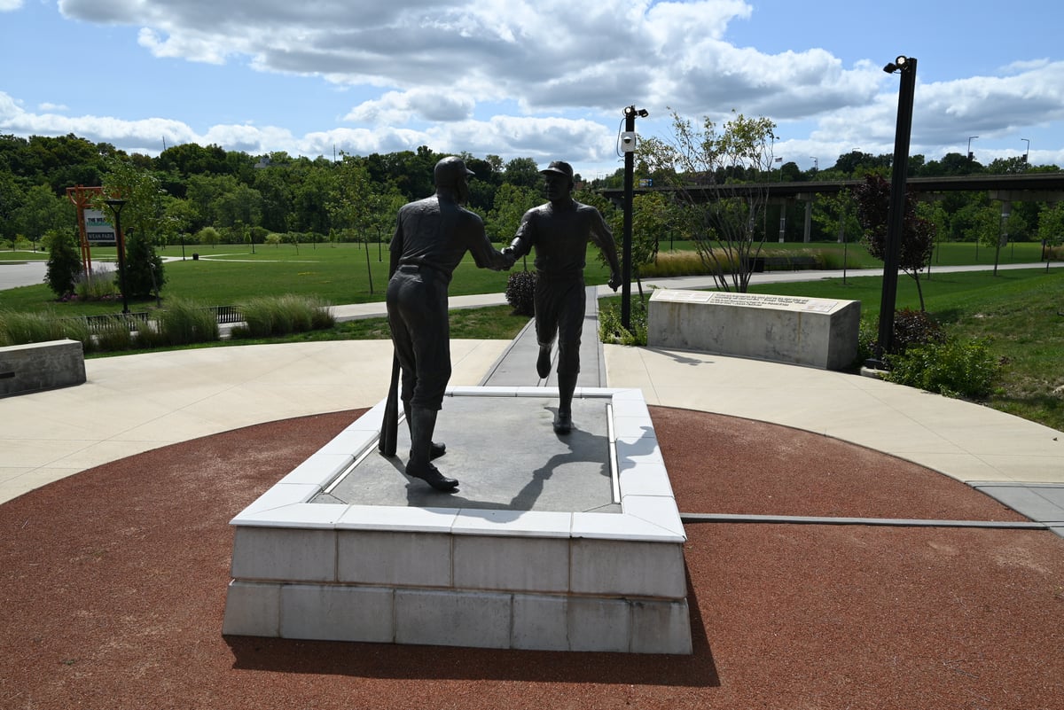 jackie robinson george shuba statue handshake for the century