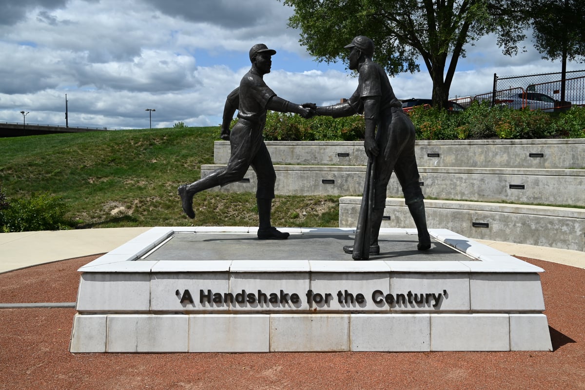 jackie robinson george shuba statue handshake for the century