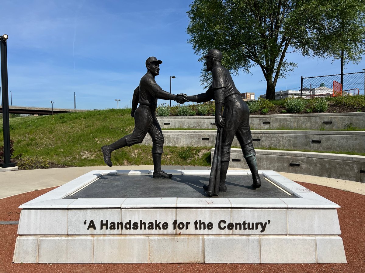 jackie robinson george shuba statue handshake for the century